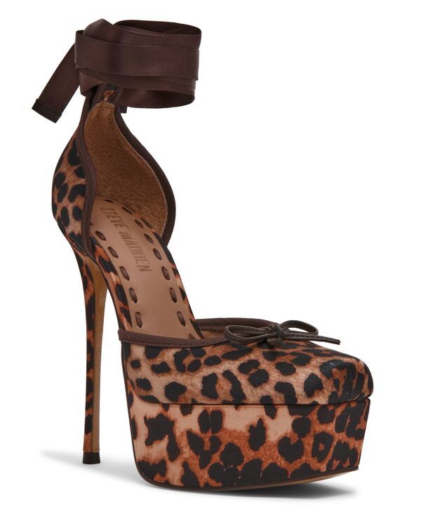 スティーブ マデン レディース シューズ パンプス プラットフォーム レース ヒール Steve Madden Womens Listen LaceUp HighHeel Ballet Platform Pumps Leopard Satin アニマル
