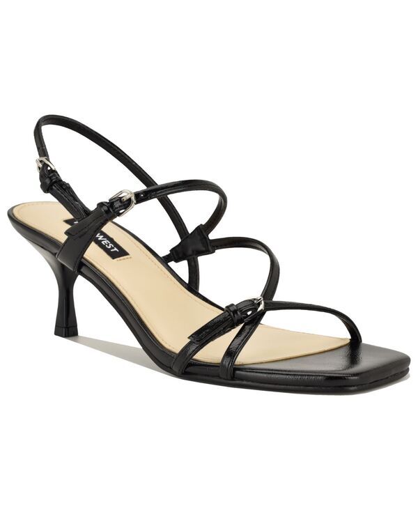 ナインウェスト レディース シューズ サンダル ヒール Nine West Womens Hayla Strappy Kitten Heel Slingback Sandals Black Patent ブラック
