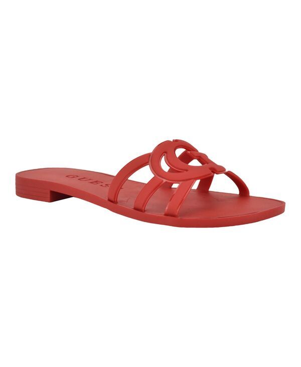 ゲス レディース シューズ サンダル カットアウト ロゴ GUESS Womens Elyho Jelly Cutout Logo Flat Sandals Red レッド