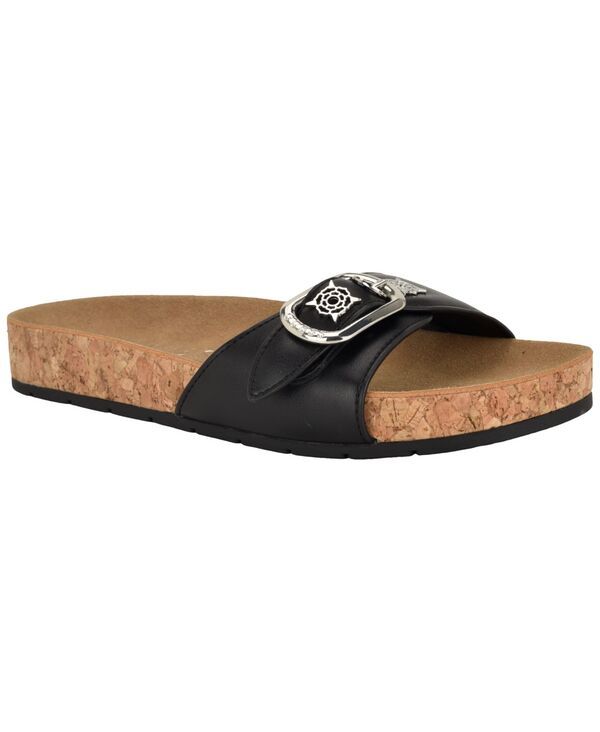 ゲス レディース シューズ サンダル GUESS Womens Locela Ornamented Flat Cork Footbed Sandals Black ブラック