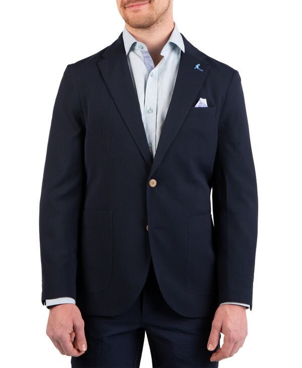 テーラーバード メンズ アウター ジャケット・ブルゾン コート Tailorbyrd Mens Textured Stripe Seersucker Sport Coat Navy ネイビー