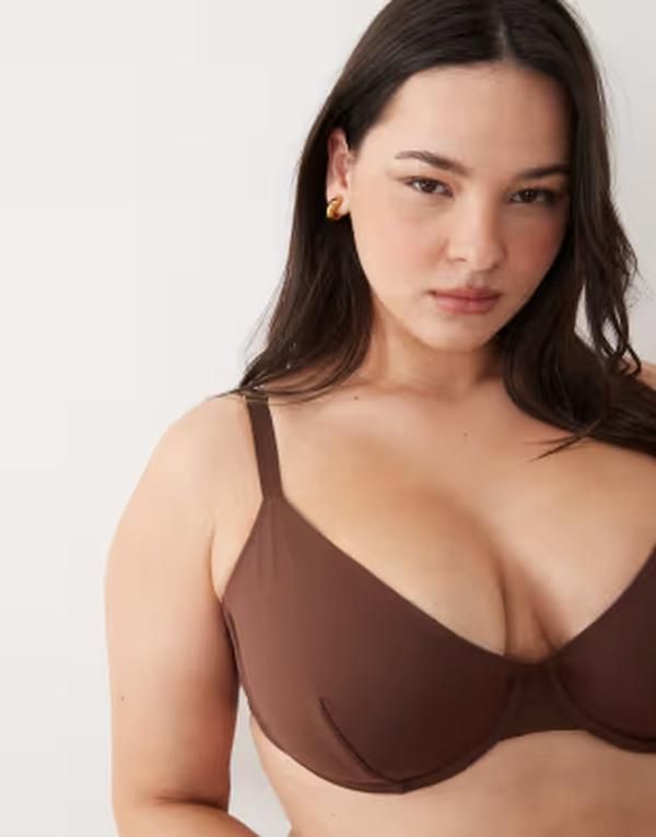エイソス レディース アンダーウェア ブラジャー ASOS Curve ASOS DESIGN Curve Carla smoothing underwire bra in chocolate BROWN ブラウン