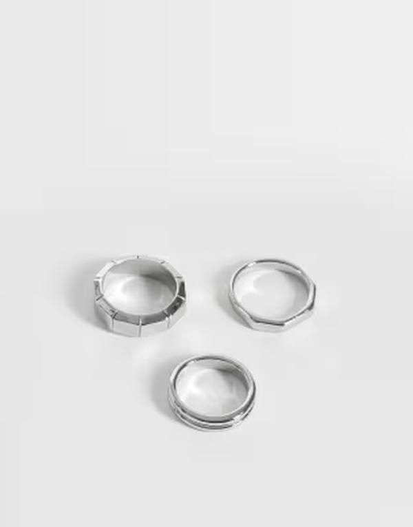 エイソス メンズ アクセサリー リング ASOS DESIGN 3 pack octagon and bamboo texture ring tone GOLD ゴールド