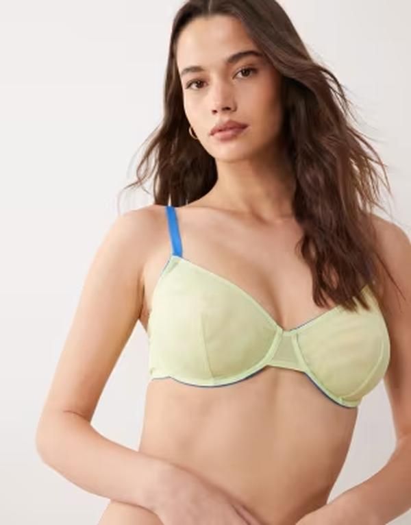エイソス レディース アンダーウェア ブラジャー コントラスト ASOS DESIGN Fuller Bust Parker underwire bra with contrastrims in lime cobalt LIME COBALT コバルト