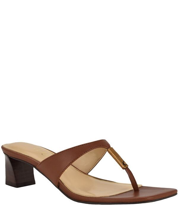 ゲス レディース シューズ ヒール サンダル レザー Guess Yaiza Leather Square Toe Thong Sandals Medium Brown ブラウン