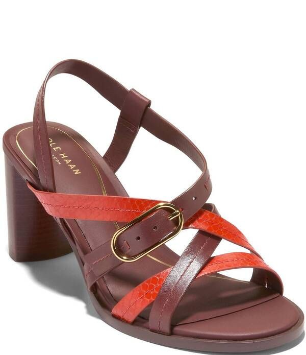 コールハーン レディース シューズ ヒール プリント サンダル レザー Cole Haan Dillon Leather Snake Print Accent Strappy Block Heel Sandals MahoganySummer Fig