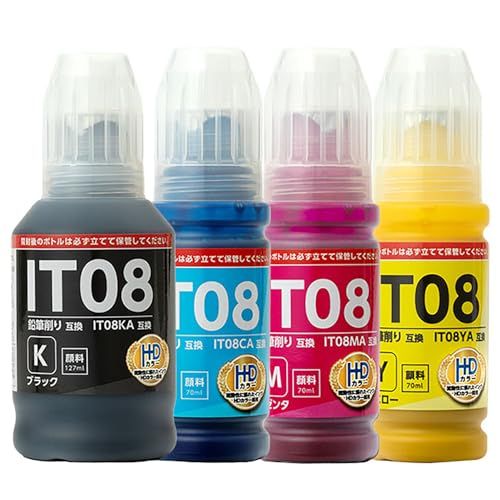 【インクのチップス】 IT08 4色セット (えんぴつ削り 互換) エプソン用 互換インクボトル ＜日本製添加剤使用/顔料インク＞ 対応機種 : PX-M6712FT PX-M6711FT PX-M791FT PX-S6710T 認証 : ISO14001ｍａ