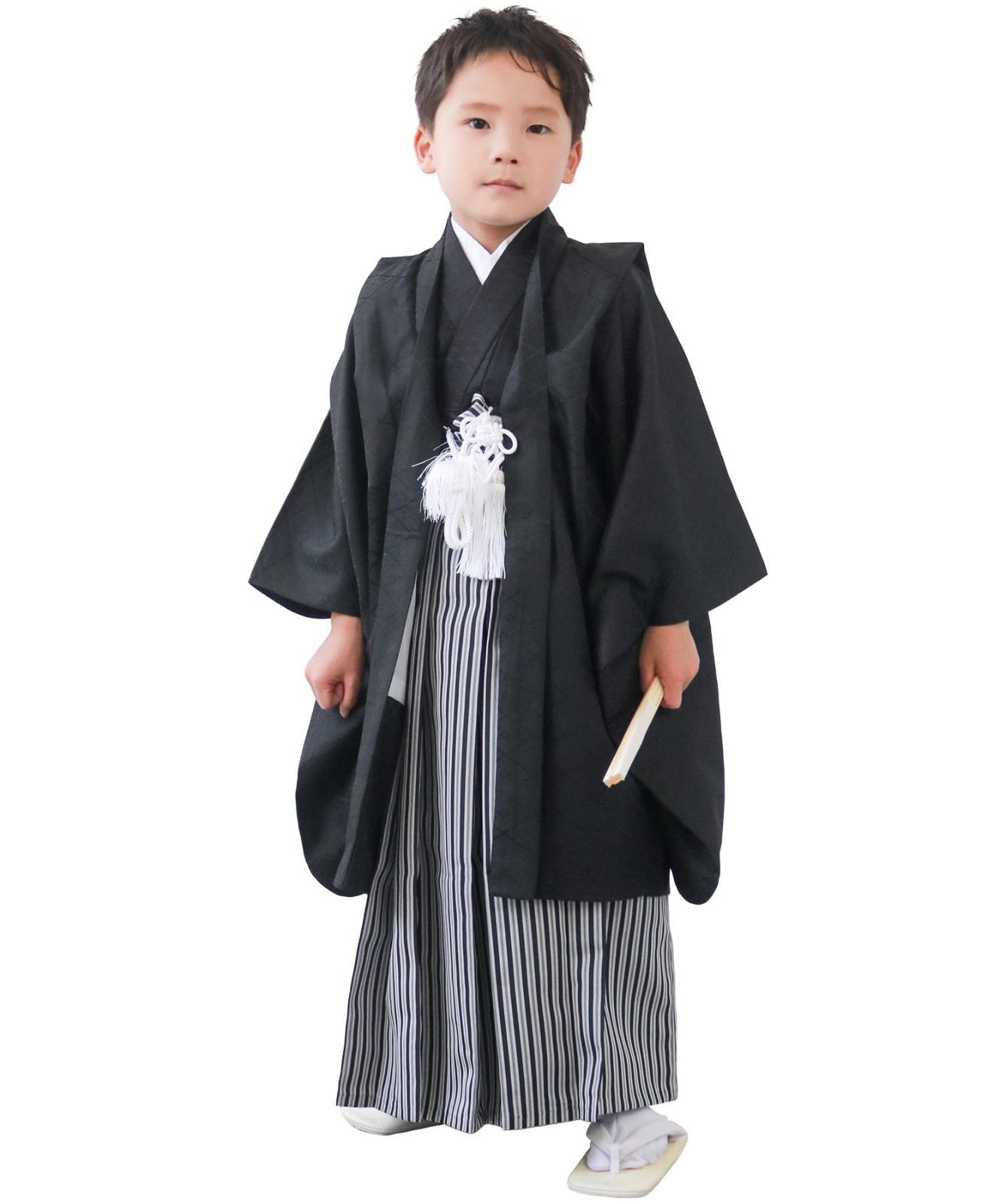 【新着商品】七五三 5歳 男の子 着物 セット 羽織 袴 フルセット 753 黒地紋 くすみ