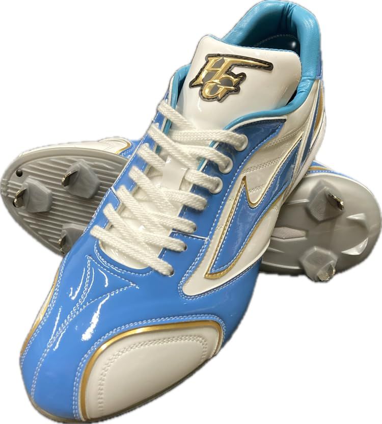 新品 HI-GOLD ハイゴールド 限定 エナメルカラースパイク 樹脂ソール埋込式固定金具(7本歯)PRS-003RS サックス×ホワイト×ゴールド 27.0cm