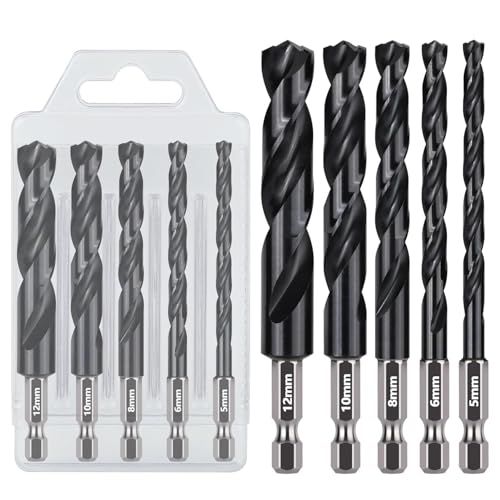 5本組 鉄工用ドリル刃ビットセット 5/6/8/10/12mm 六角軸 高速度鋼 M2 AITiNコーティング 電動ドリルビット 掘削工具 穴あけツール ステンレス鋼 合金 金属 プラスチック 木工用★m 5b75ae2a