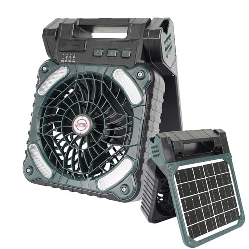DUKUSEEK ソーラー扇風機 ランタン機能付き 小型キャンプ扇風機 太陽光充電式 卓上・携帯用 USB充電 静音設計 アウトドア・停電・防災対応 (濃い緑色)″mn ff2e8650