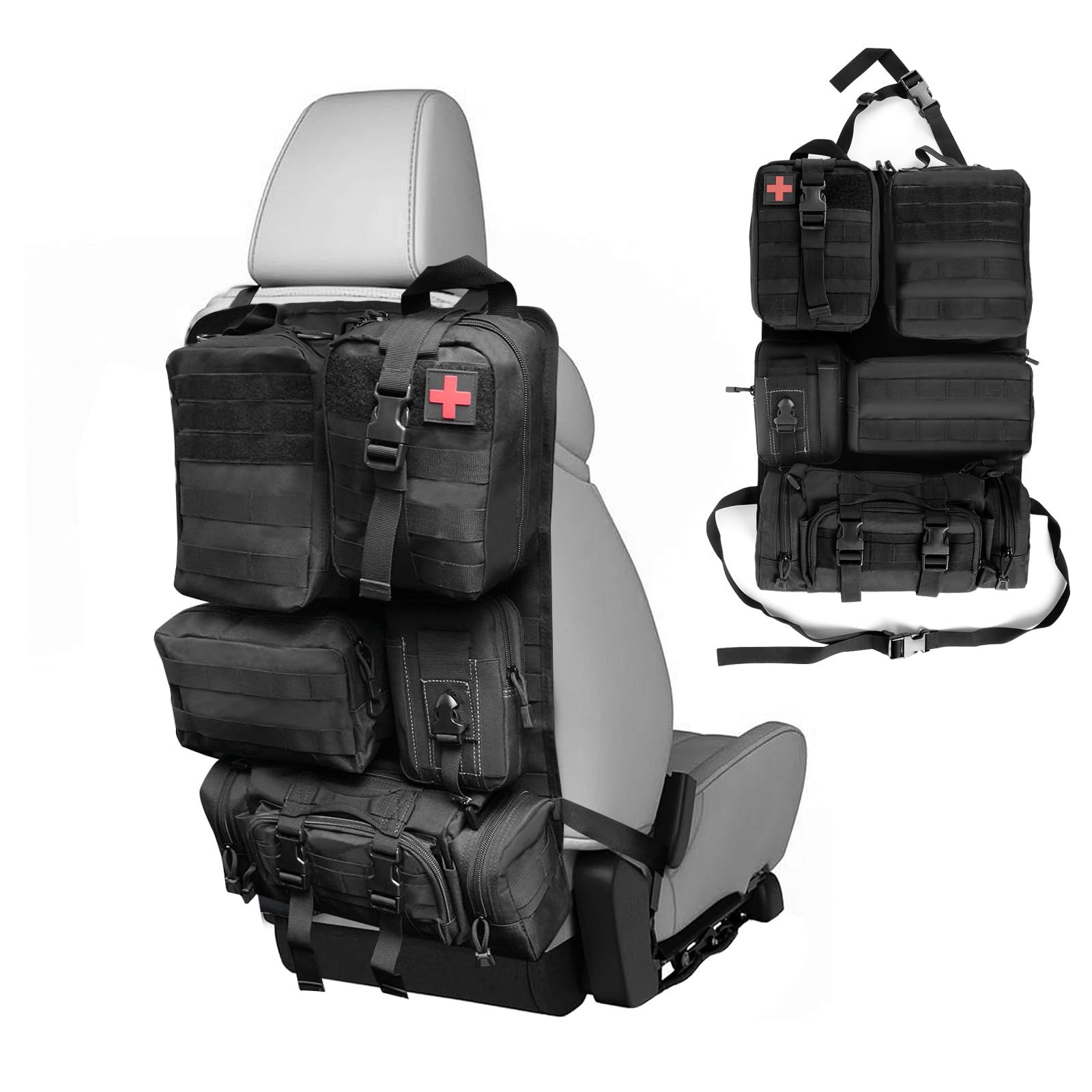 MAIKER OFF ROAD ユニバーサルタクティカルカーシートバックオーガナイザーバッグ パネル車両プロテクターオーガナイザー MOLLE車両オーガナイザー 5つのMOLLEポーチ付き タクティカル 車 ジープ用 トラック SUV フォー 33b72d8a