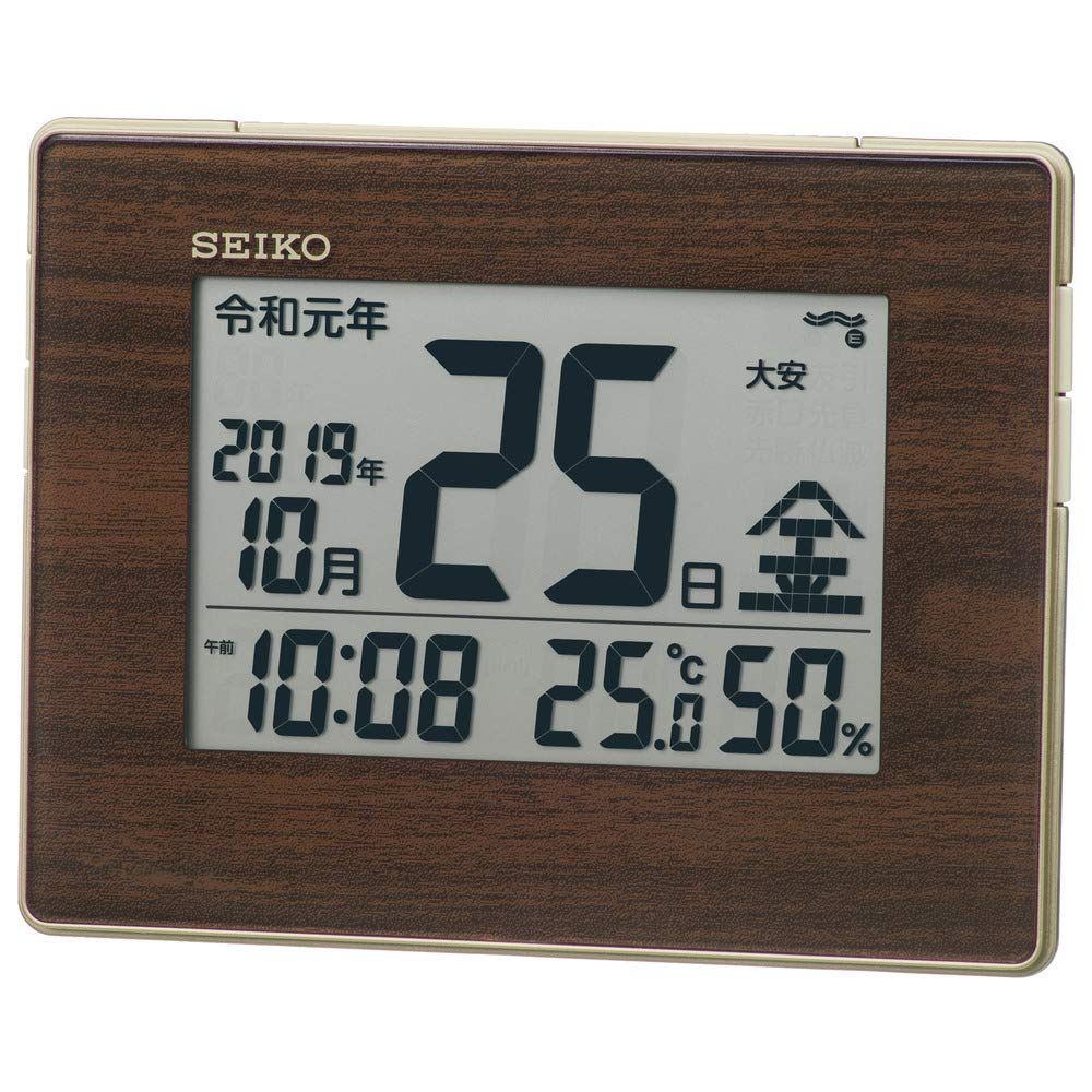 セイコークロック(Seiko Clock) 掛け時計 置き時計 目覚まし時計 ナチュラル 電波 デジタル カレンダー 温度湿度表示 新元号表示 薄金色パール 本体サイズ: 12.7×16.5×2.5cm SQ442Bｍａ