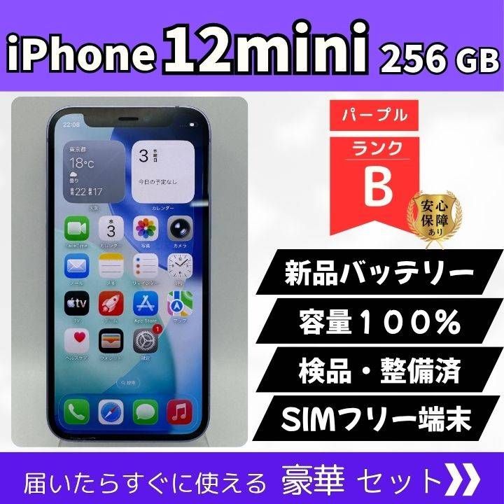 iPhone12mini 256GB パープル SIMフリー 新品バッテリー100% 動作確認済 73-27