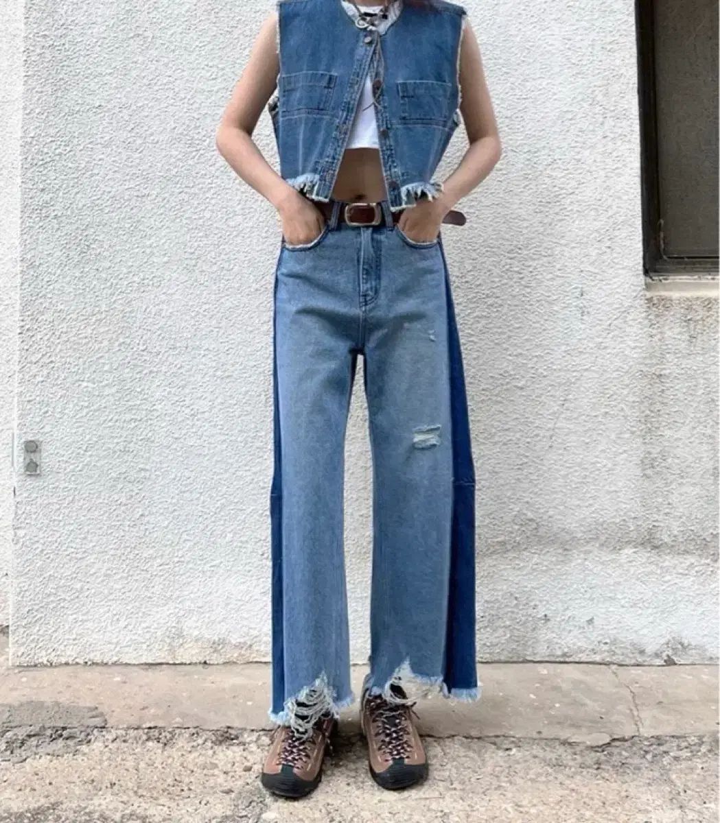 THEILMA ザ・イルマ デニムパンツ ダメージ デニムパンツ ツートン ウォッシュ バイカラー デニムパンツ ワイド