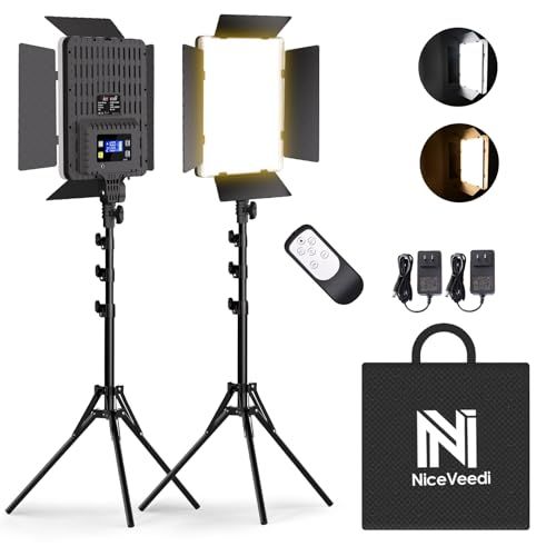 NiceVeedi 撮影用ライト 2パックLEDビデオライト 36W二色 調整可能 2700-6500K CRI 95+、スタジオプロ撮影ライト カメラライト リモコンと遮光板付き 撮影 照明/ビデオ録画/プロ写真スタジオ撮影/YouTube/商品撮 国内発送