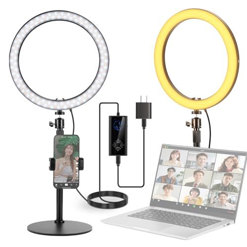 NEEWER 12インチ 卓上リングライト 24W 高出力 led自撮りライト スマホ/ノートパソコン用 卓上スタンド/スマホホルダー付属 バイカラー 調光可能 2900K-7000K CRI97+ 1810lux/0.5m 12シーン効果 女優ライ 国内発送