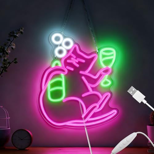 Ledoversea ネオンサイン ビールを楽しむ猫 調光機能付き ネオンLEDライト USB給電 サインボード 壁掛け/吊り下げ両用 高輝度 おしゃれ 長寿命 かわいい 店舗装飾用 バー 居酒屋 カフェに最適（ビールを楽しむ猫） 国内発送