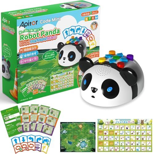 Apitor Robot Panda プログラミング おもちゃ【スマホパソコン不要】知育玩具 4歳 5歳 6歳 7歳 8歳 男の子 女の子 小学生日本語50音マップ付 プログラミングロボット ロジカルシンキング 幼児向け 誕生日 クリスマス プレゼント 入ｍａ