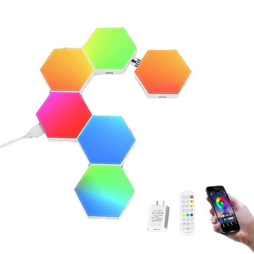 LED RGB照明 六角形 ライト 六角形ウォール DIY 雰囲気 RGB usbアダプタ付きリモコン付き DIY照明 USB APP 音楽同期 スマート壁美しい部屋の装飾 リビングや寝室に最適な装飾 (6個) 国内発送