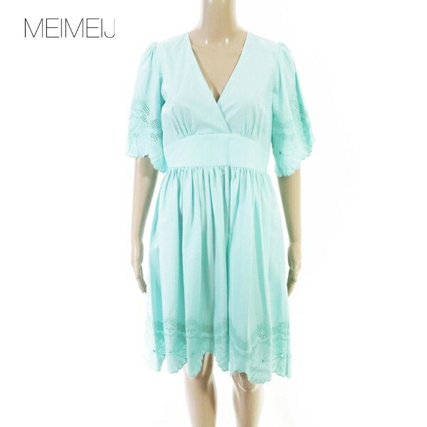 80%OFF 新品 メイメイジェイ MEIMEI J ワンピース 40 EOP1905 Mサイズ ライトグリーン レディース 袖付きワンピース コットンレース イタリア製