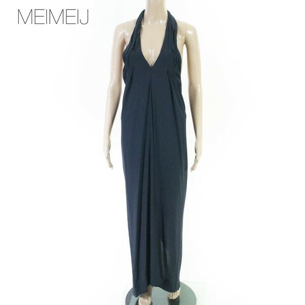 80%OFF 新品 メイメイジェイ MEIMEI J ワンピース 40 EOP1909 Mサイズ ネイビー レディース ホルターネックワンピース シルク イタリア製