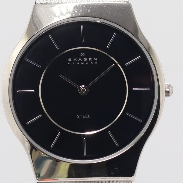 箱付 美品 稼働 スカーゲン ベーシック スチール 233LSSB QZ ブラック文字盤 メンズ腕時計 2000000 6BGY NAM ABC24286