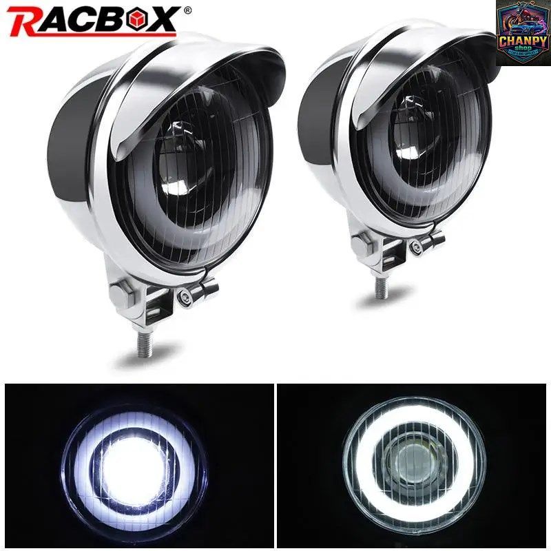 オートバイ用スポットライト、ヘッドライト、補助ランプ、ハイ/ロービーム、12V LEDハロー、ホンダカフェレーサー、4インチDRLヘッドライト