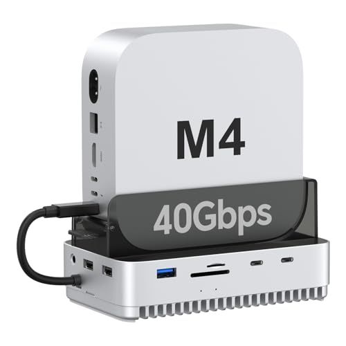 Qwiizlab Mac mini M4/M4 Pro スタンドハブ 40Gbps NVMe SSDエンクロージャ付き ドッキングステーション USB-A 10Gbps TF/SD 4.0カードリーダー 312MB/秒 USB-A 2.0 M.2 PCIeｍａ