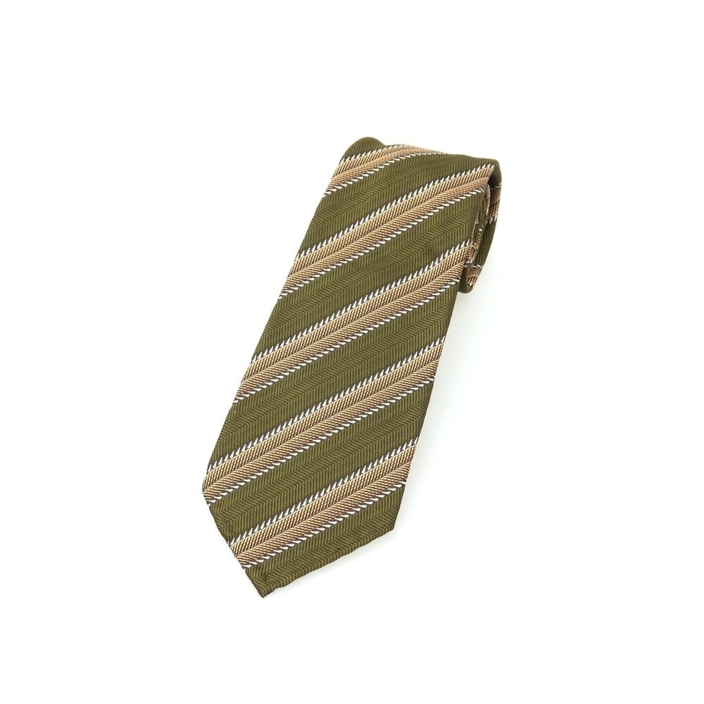【新品】アットヴァンヌッチ Atto Vannucci シルク セッテピエゲ ストライプ柄ネクタイ オリーブxベージュ【メンズ】