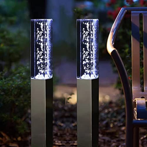 GWSOLAR【スタイリッシュ透明感のある光！ソーラー ライト2個組/ 6cm角・高さ63cm/ アクリルスクェア形】自動点灯・自動消灯、ホワイト色、IP65、配線不要、簡単設置、ネジ止め・挿し込み可、公園・パーク/ガーデン・お庭/デッキ/ホテル庭園 国内発送