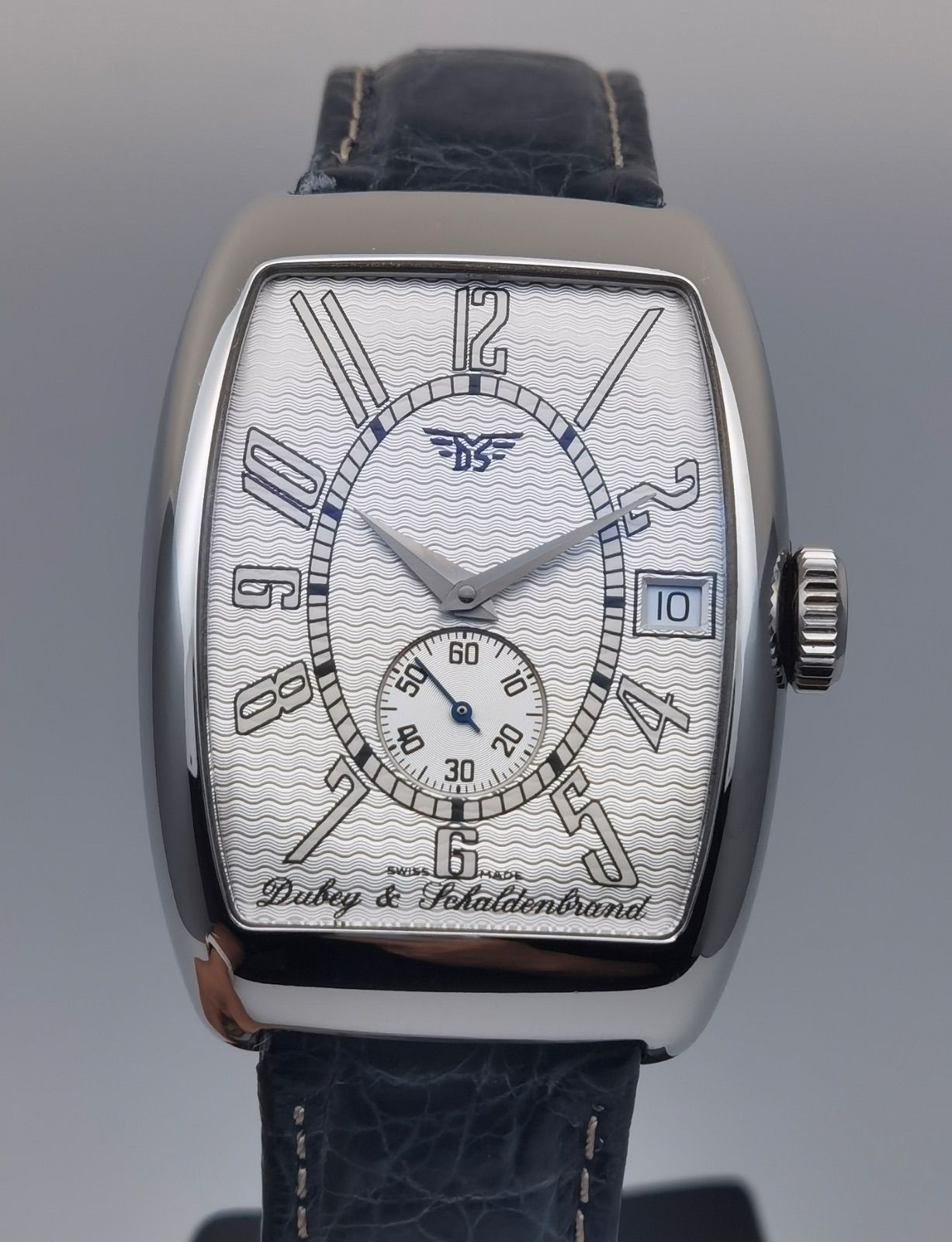 中古 箱付き ダービー&シャルデンブラン DUBEY & SCHALDENBRAND アエロディーン 100本限定 デイト SS シルバー 自動巻き メンズ 腕時計