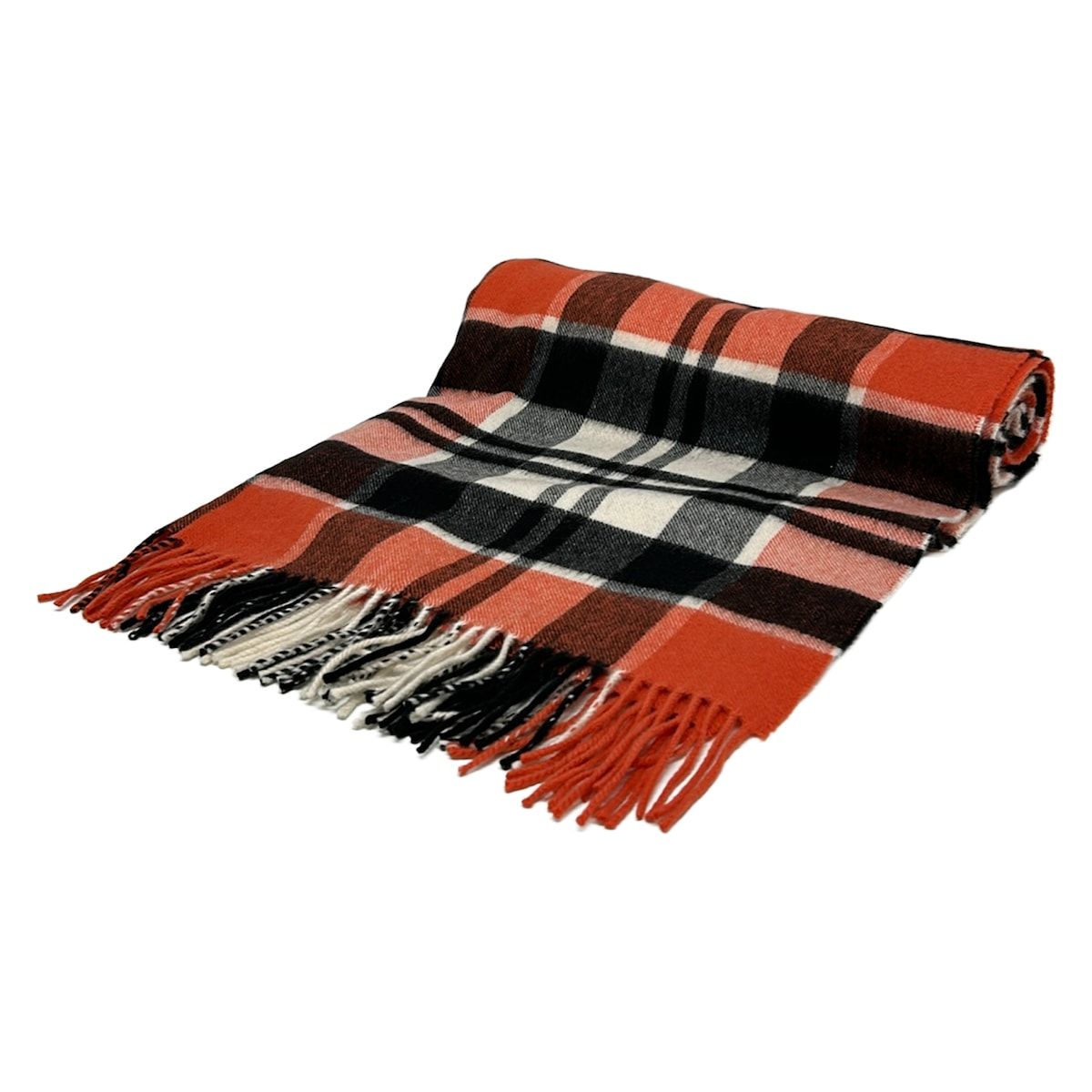 johnstons of elgin(ジョンストンズ) ストール(ショール)美品 - オレンジ×黒×白 チェック柄 カシミヤ