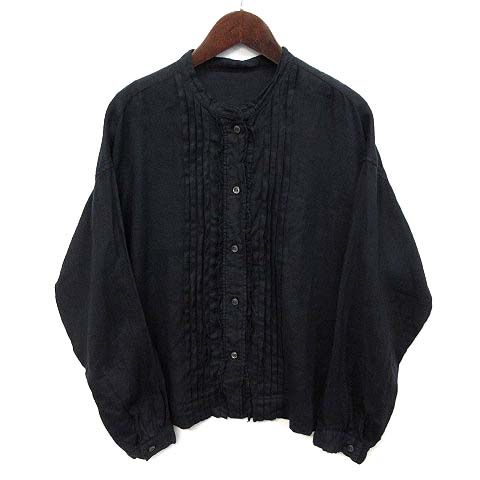 ネストローブ nest Robe 2025AW プレーンリネン タックフロント シャツ ブラウス 長袖 ダークネイビー F 01253-1090