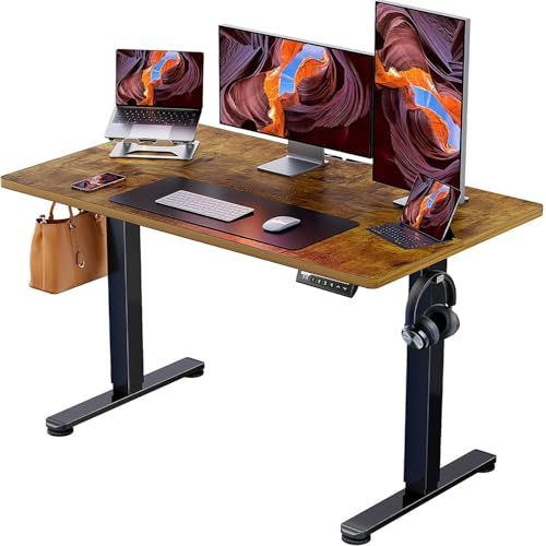 ErGear 電動 オフィスワークテーブル 昇降式デスク スタンディングデスク 幅120cm 耐荷重80kg 高さメモリー機能 上下自動昇降 静音 収納フック付き 机 作業机 テレワーク【幅120 x 奥行き60 x 高さ72-118cm】（ビンテージ）ｍａ