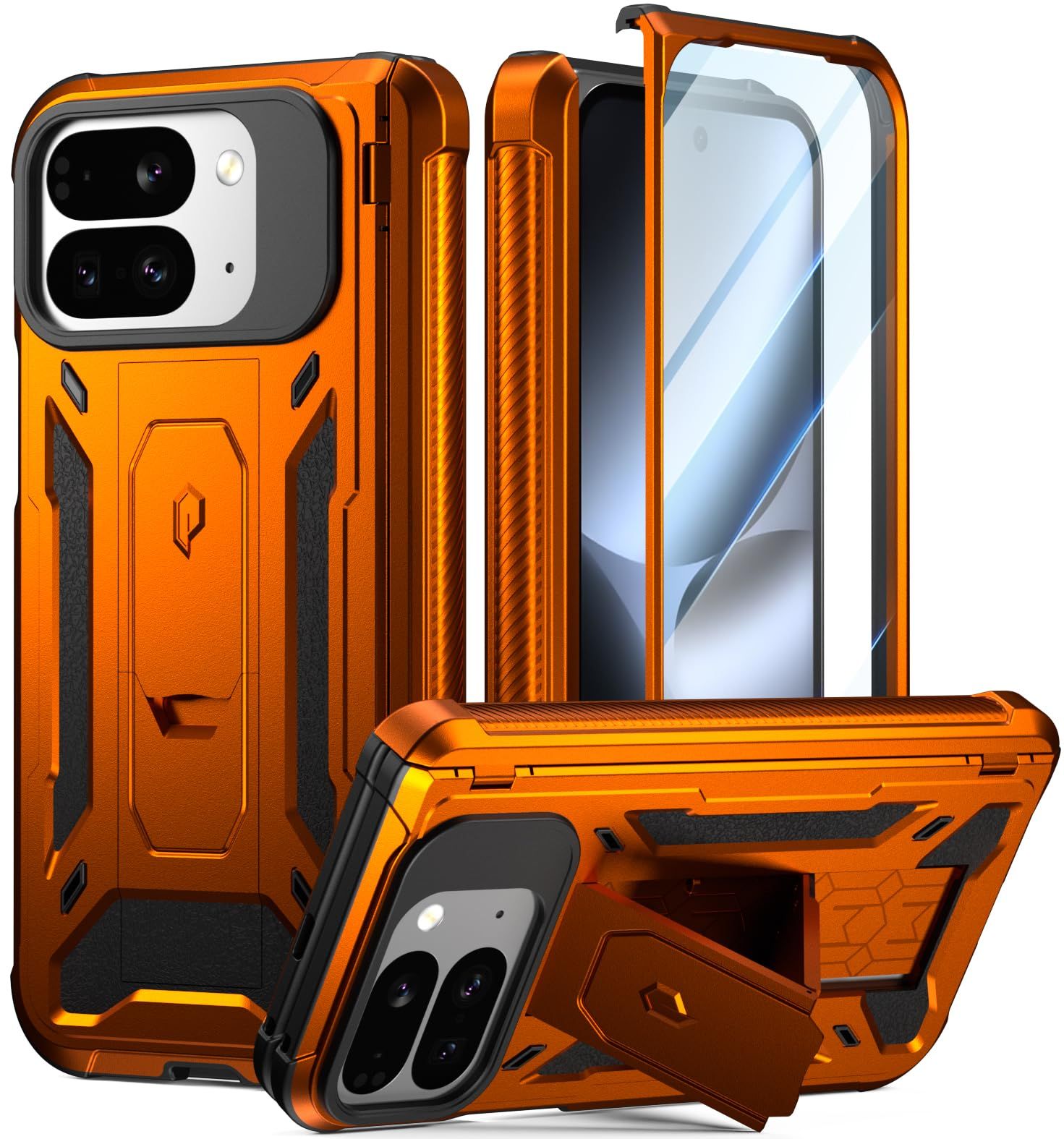 POETIC Spartan ケース（Google Pixel 10 Pro Fold用）[ヒンジ保護][キックスタンド][ミルグレード保護] フルボディ耐衝撃保護カバー（スクリーンプロテクター内蔵）メタリックオレンジ