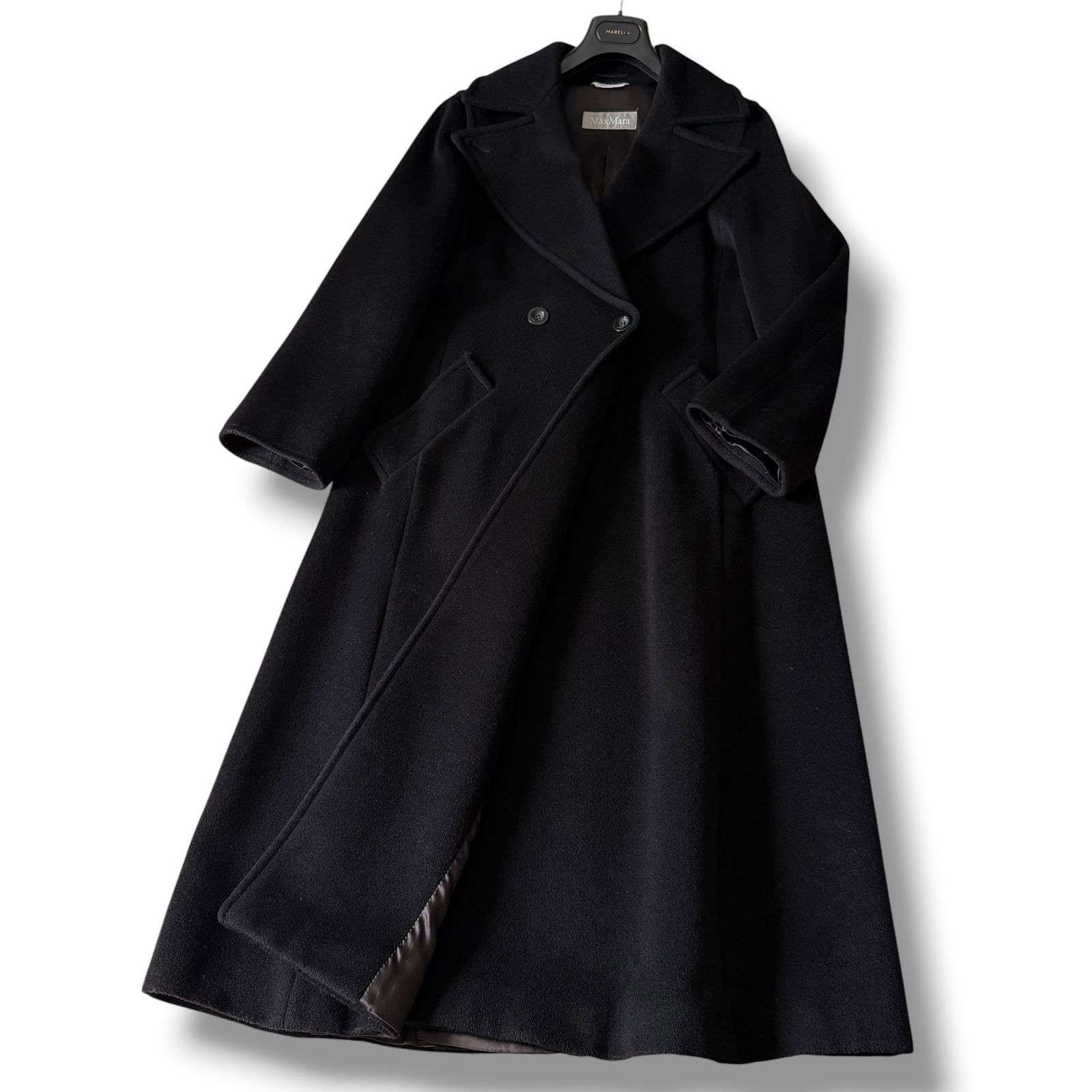 極美品 着丈117㎝ MaxMara バージンウールビックカラーコート 38 黒