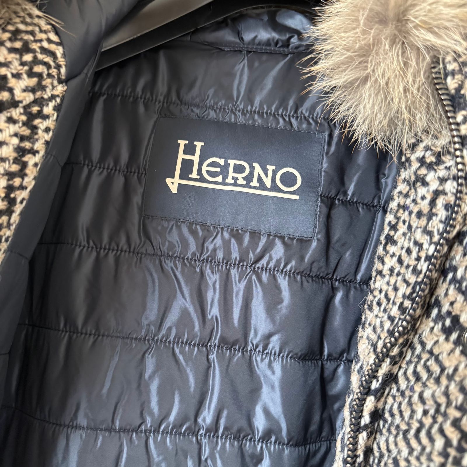 タグ付き新品 HERNO ハウンドトゥース 中綿フーデッドコート サイズ50