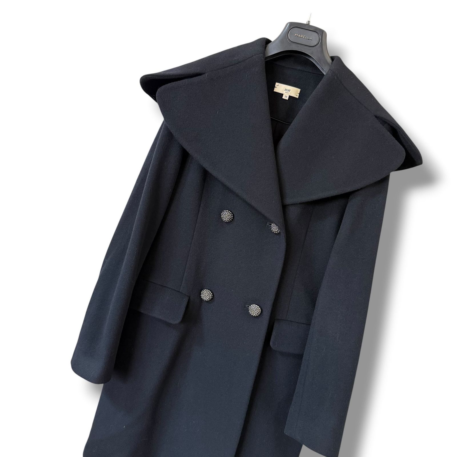極美品 MW TOKYO 人気完売23AW ビッグカラーウールコート 38 黒 - メルカリ