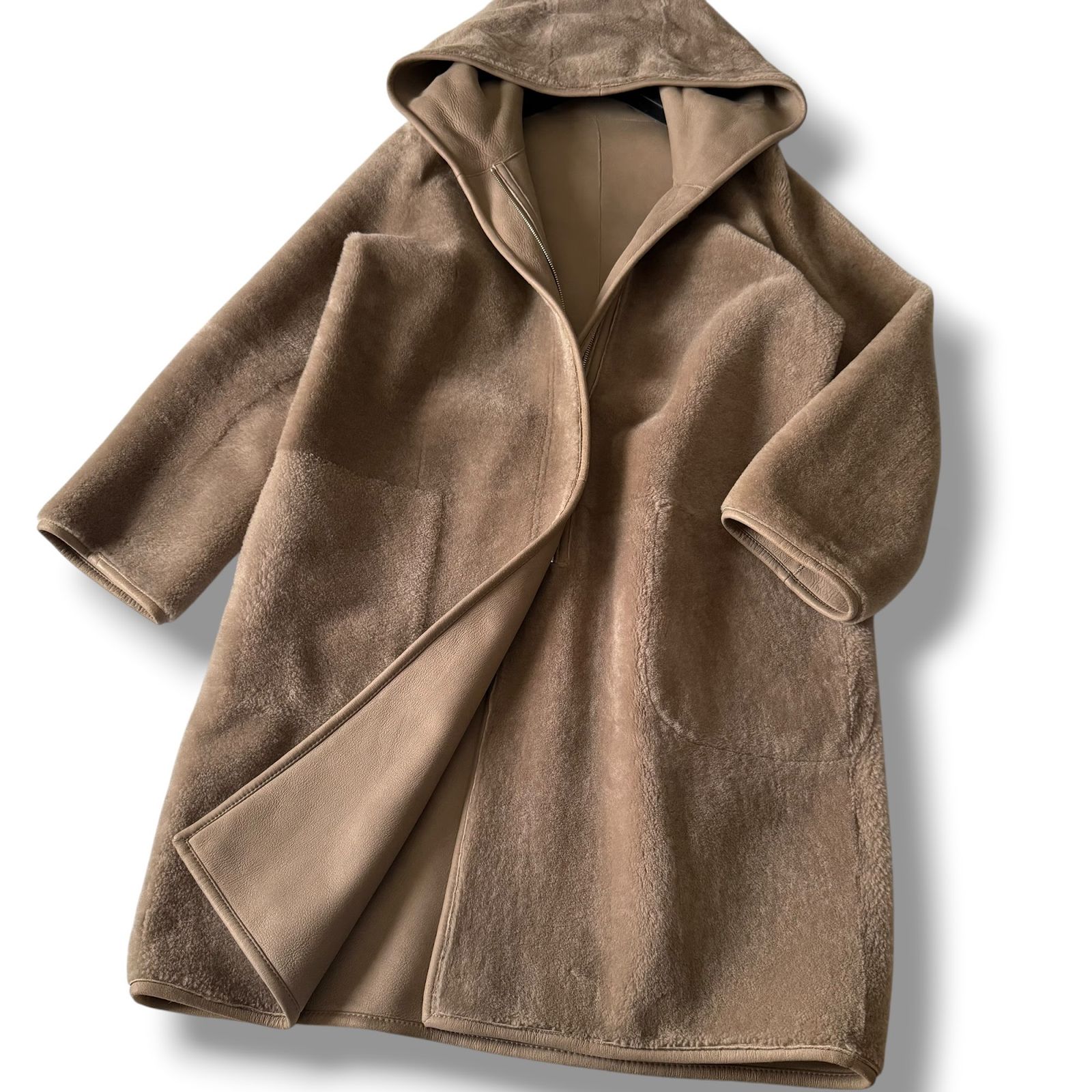 美品 pelley lusso リバーシブル ムートン フードコート LL