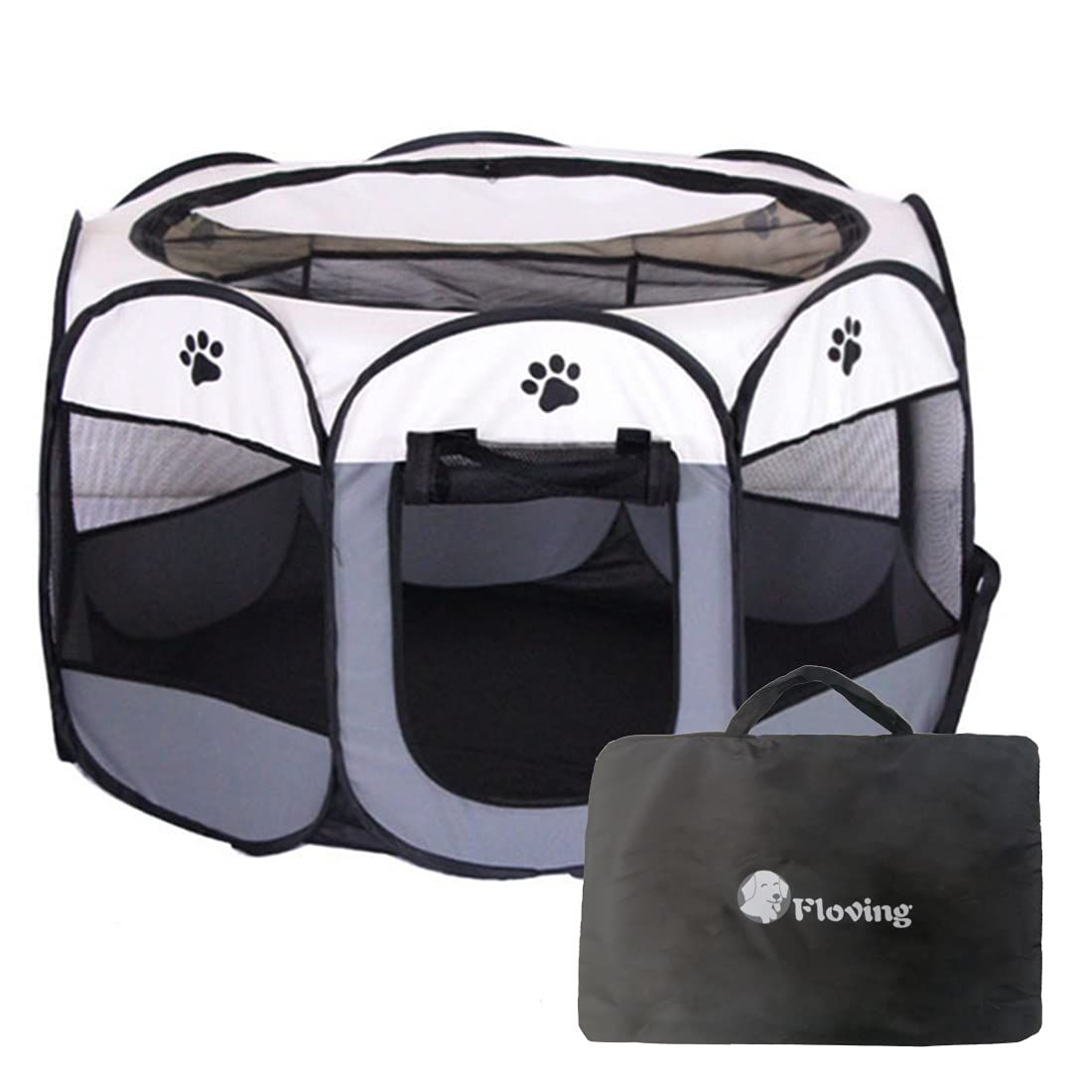 八角形 ペットサークル 折りたたみ式 収納バッグ付き 猫 犬 ケージ 組み立て不要 ペット用サークル コンパクト 防災ペットケージ 室内外兼用 メッシュサークル (S(73*73*43cm), グレー)as 6f769d41