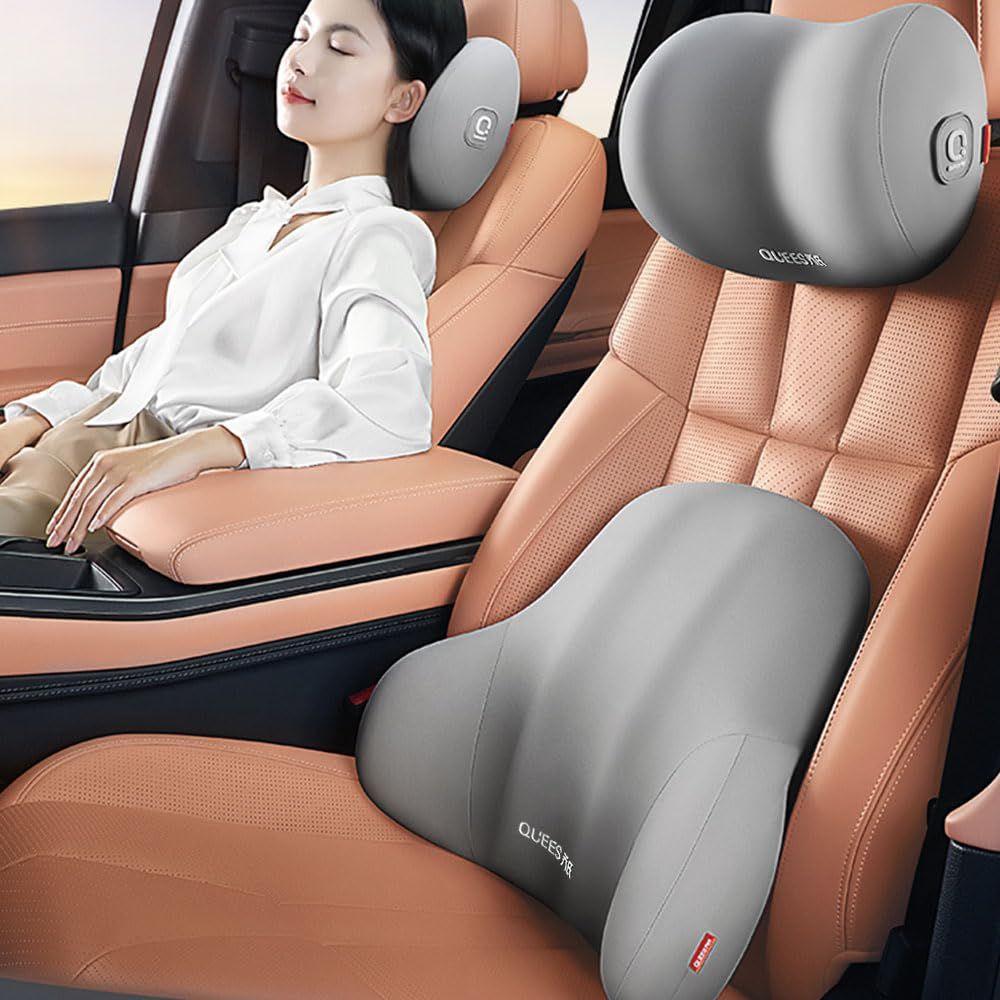 R◆車 腰クッション ランバーサポート ヘッドレスト ネックサポート 疲労対策 背もたれ メモリーコットン 内部のメモリーフォームで 低反発 腰枕 通気性 取り付け簡単 洗濯可能 長時間運転 車中泊 車用品 ファッション 旅行 オフィスチェア 5765eae1