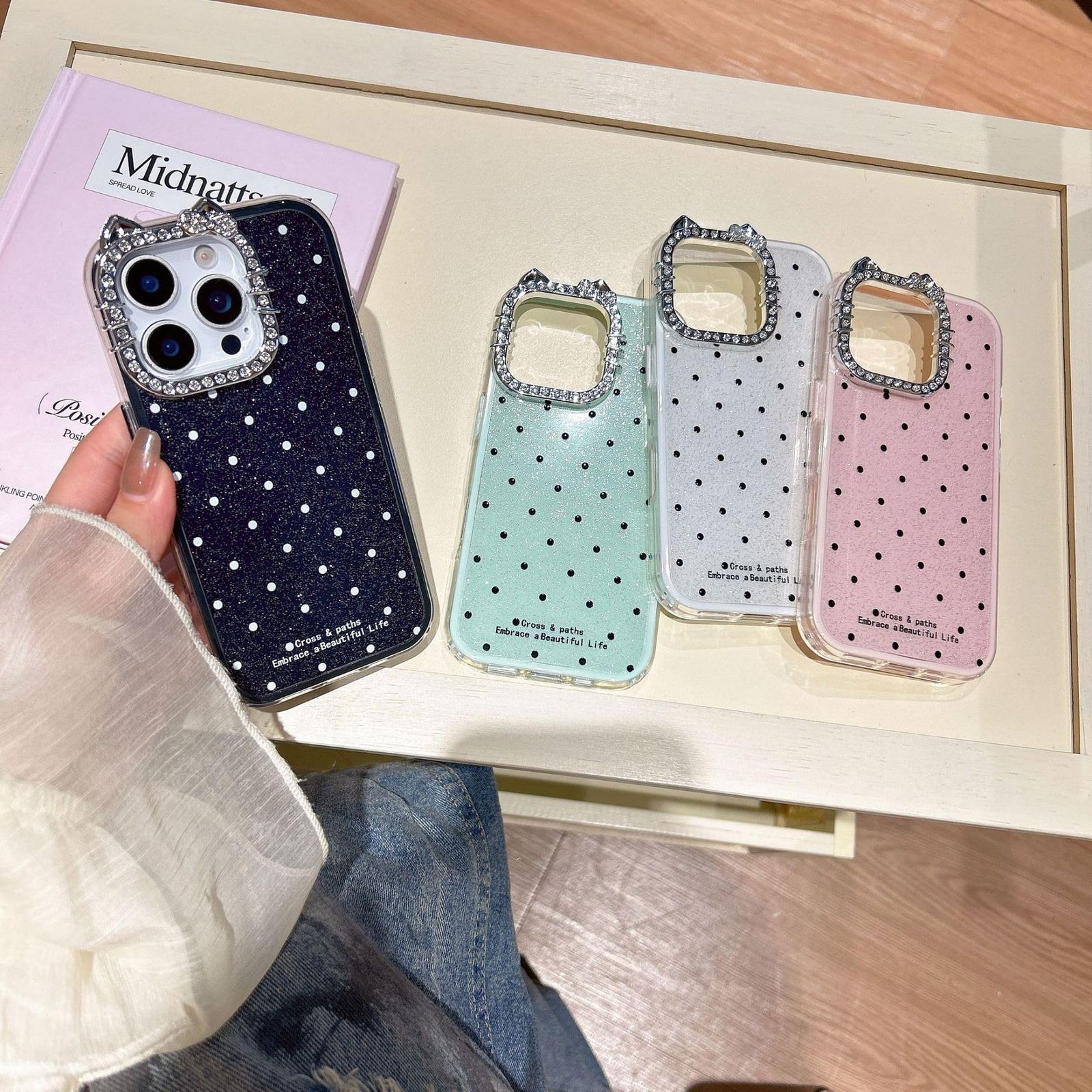 iPhone 15 用 ケース キラキラ ラメ 水玉模様 かわいい スマホケース 