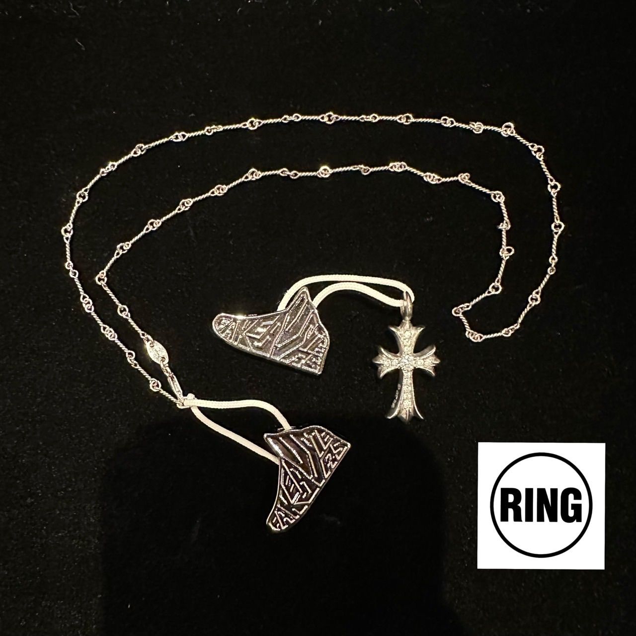 Chrome Hearts 18KWG TINY FAT CROSS P/DMND & 18KWG TWIST CHAIN 18inch SET