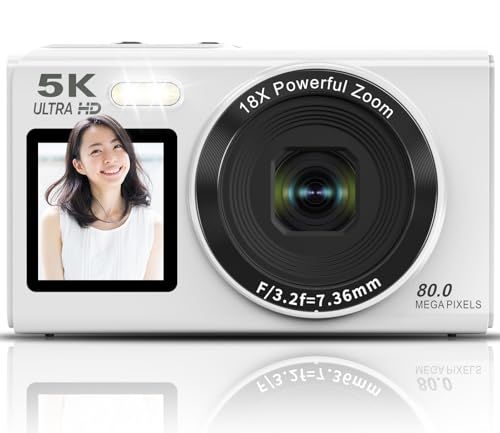 Beho 5K デジタルカメラ 8000万画素 スマホに送れる デジカメ WIFI転送機能 デュアルスクリーン 自撮り フィルター オートフォーカス 18倍デジタルズーム コンパクト ウェブカメラ 16GBマイクロSDカード付き 軽量 誕生日 a9052699