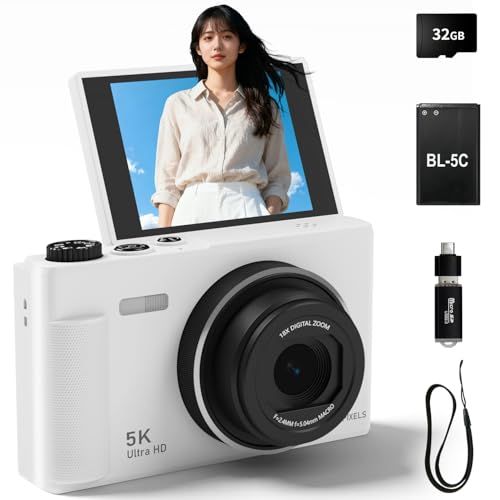 デジカメ 5K 7500万画素 デジタルカメラ 180度回転可能スクリーン 2.8インチスクリーン 18倍デジタルズーム オートフォーカス 32GB U3高速Micro SDカード付き 近接撮影 定時撮影 内蔵フラッシュ 自撮り ウェブカメラ 9d2213d1 10,032円