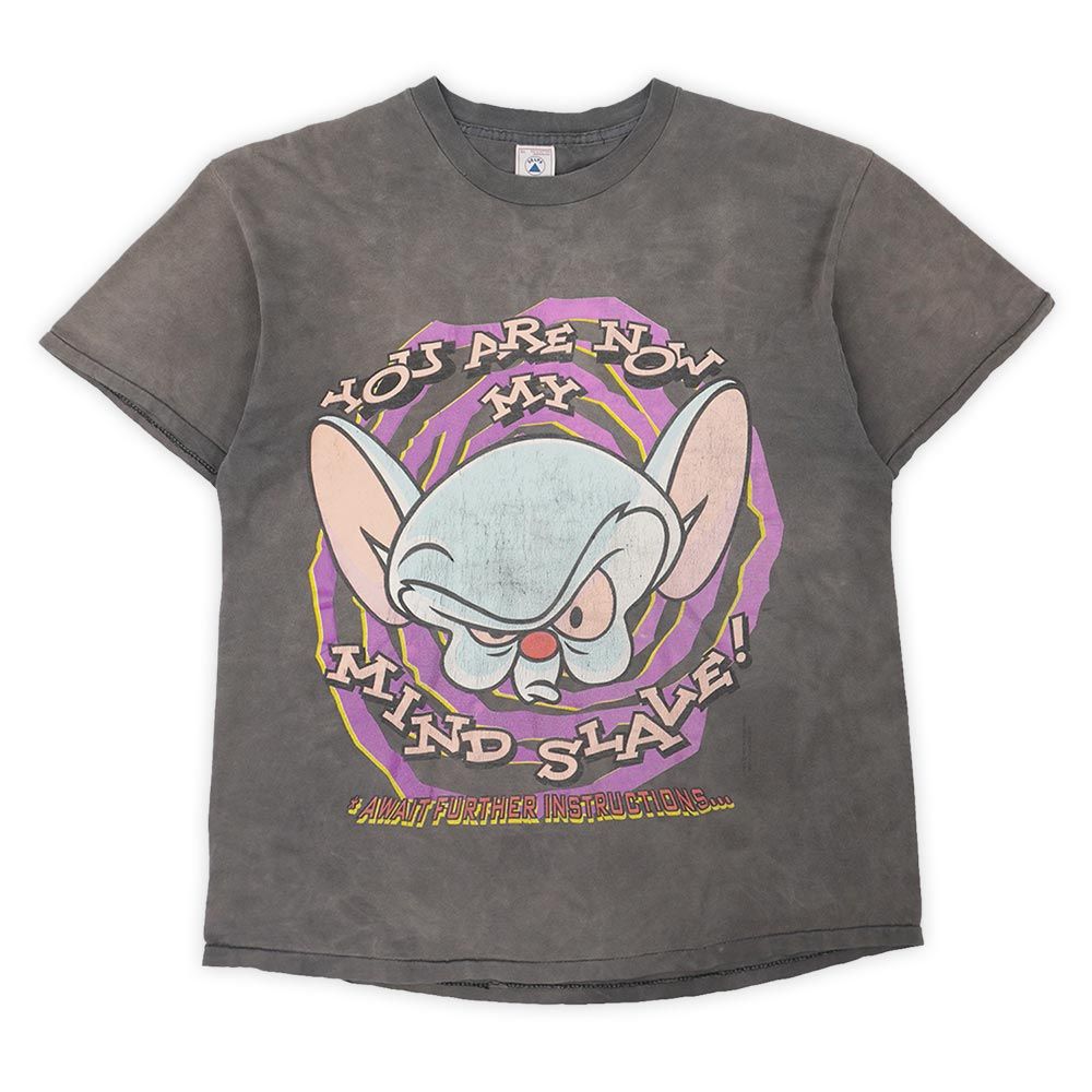 ピンキー&ブレイン Pinky and The Brain 90s 90年代 両面プリントTシャツ アニメ キャラクター 大判 シングルステッチ USA ヴィンテージ アメリカ 古着 メンズ フェードブラック 墨黒 XL【中古】