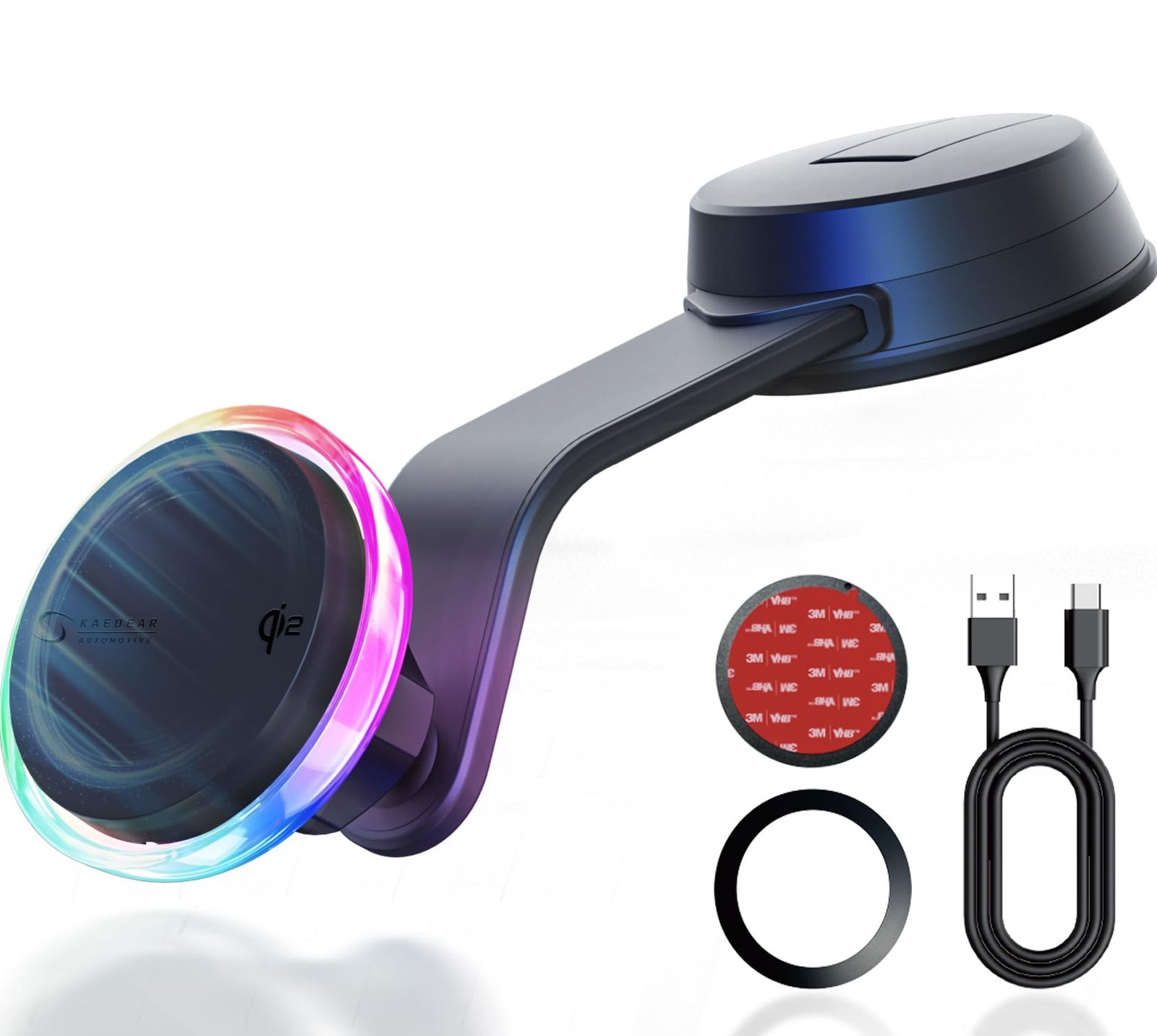 R◆KaedearAutoMotive(カエディア) スマホホルダー 車 ワイヤレス充電 マグネット スマホスタンド magsafe Qi2 高速 充電 15w 磁石 車載ホルダー 真空吸盤 フレキシブルアーム LED&WINDマグチャージャ ca43ab04