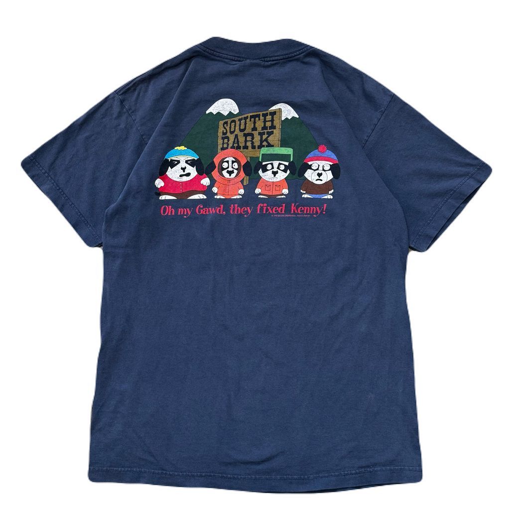 90's BIG DOGS South Park SOUTH BARK parody ビッグドッグス サウスパーク サウスバーク パロディ 両面プリント Tシャツ ネイビー No.EA506