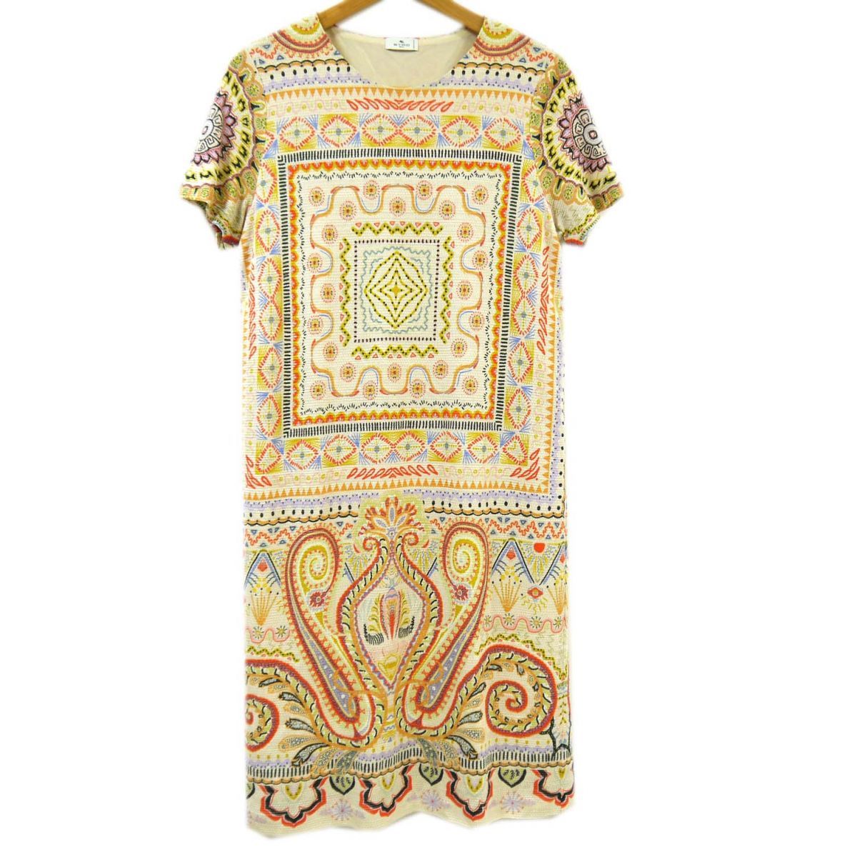 美品◆ETRO エトロ ペイズリー織柄 半袖 ワンピース ドレス イタリア製 総柄 裏地有 レディース
